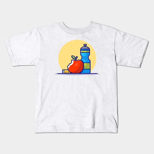 Apple, Bottle And Body Meter Cartoon Vector Icon Illustration Kids T-Shirt by Catalyst Labs